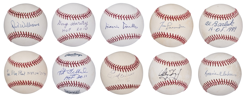 Lot of (10) Hall of Famers Signed Baseballs: Executive, Managers, & Umpires (PSA/DNA & JSA)